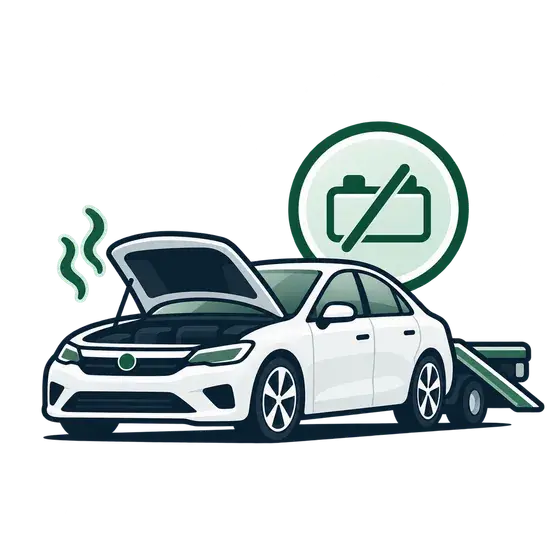 Non-running car with the hood up being loaded for towing
